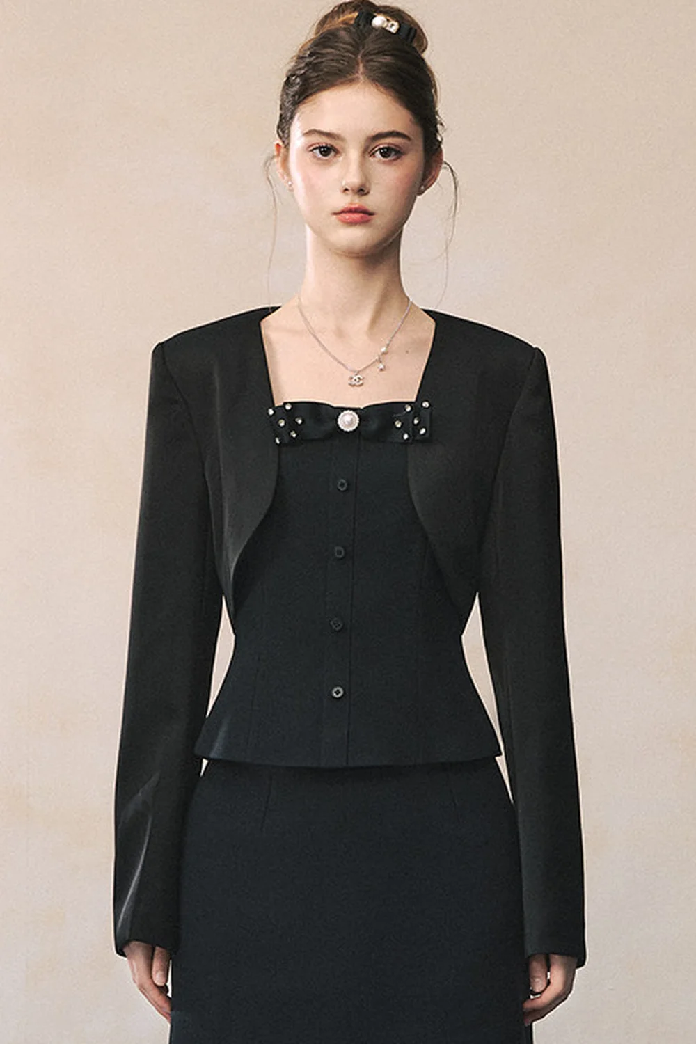 Elegant Black Suit with Waistcoat Blazer Set-Up - kasudy