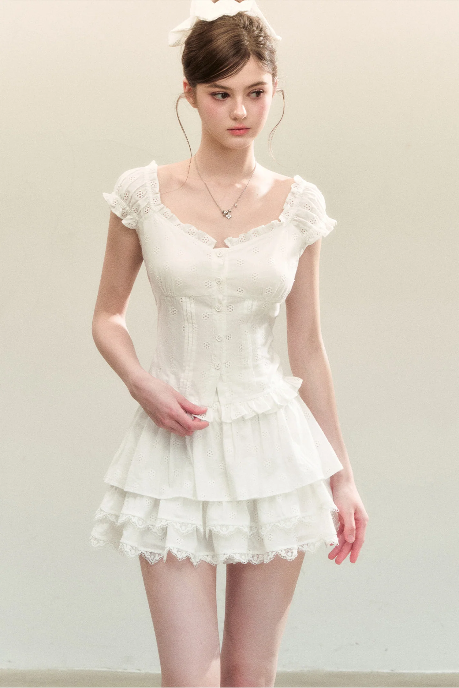 White Ruffled Tank Top and Puffy Cake Skirt Set-Up - kasudy