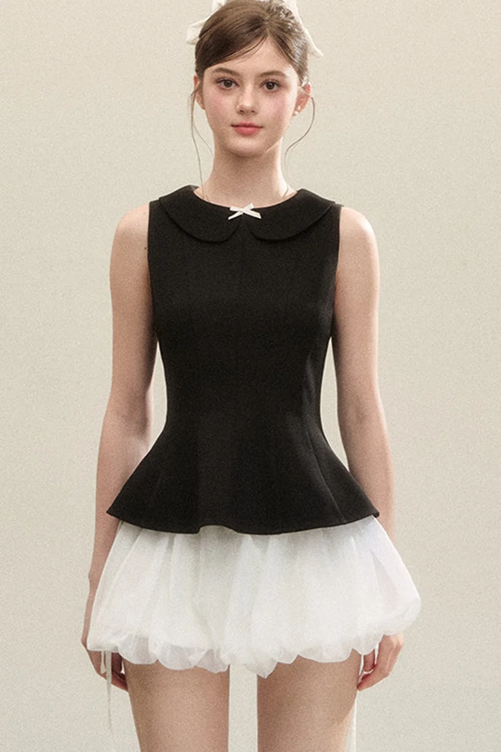 Sleeveless Doll Collar Bow Tank Top - kasudy