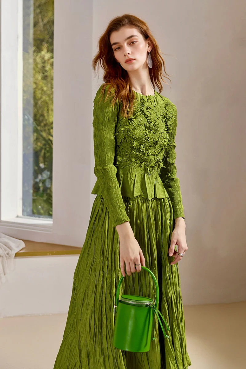 Romantic Flowy Textured A-Line Midi Skirt - kasudy