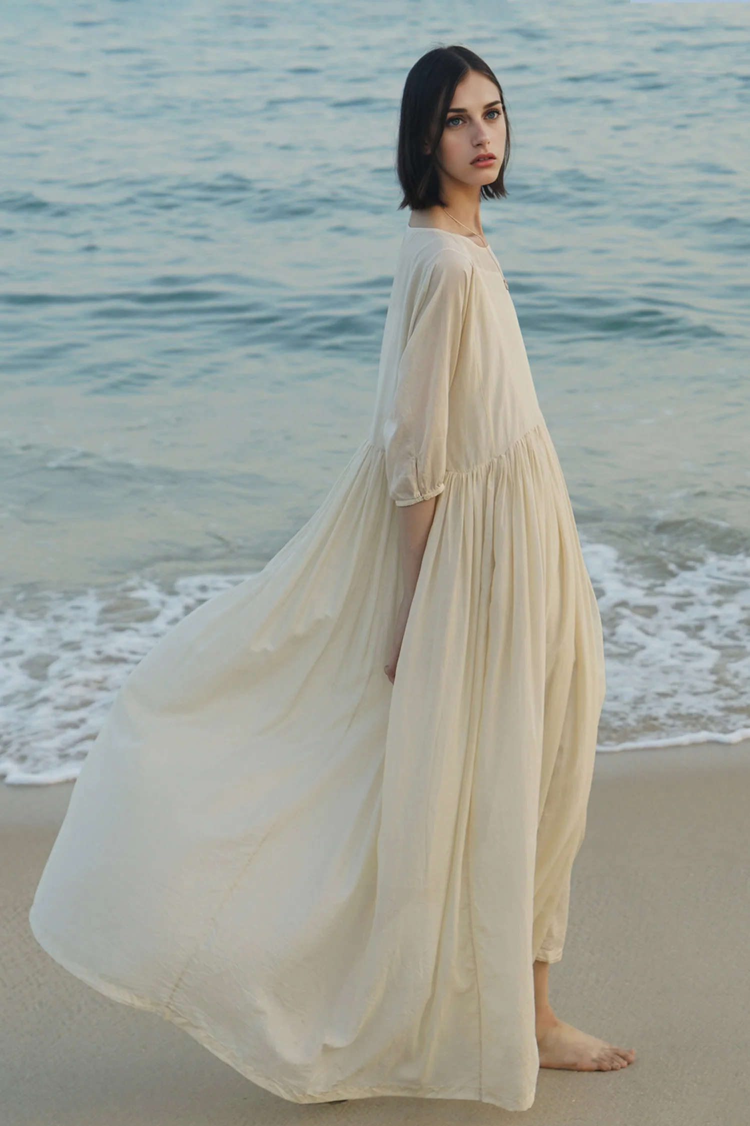 Flowy Cotton-Silk Empire Waist A-Line Maxi Dress - kasudy