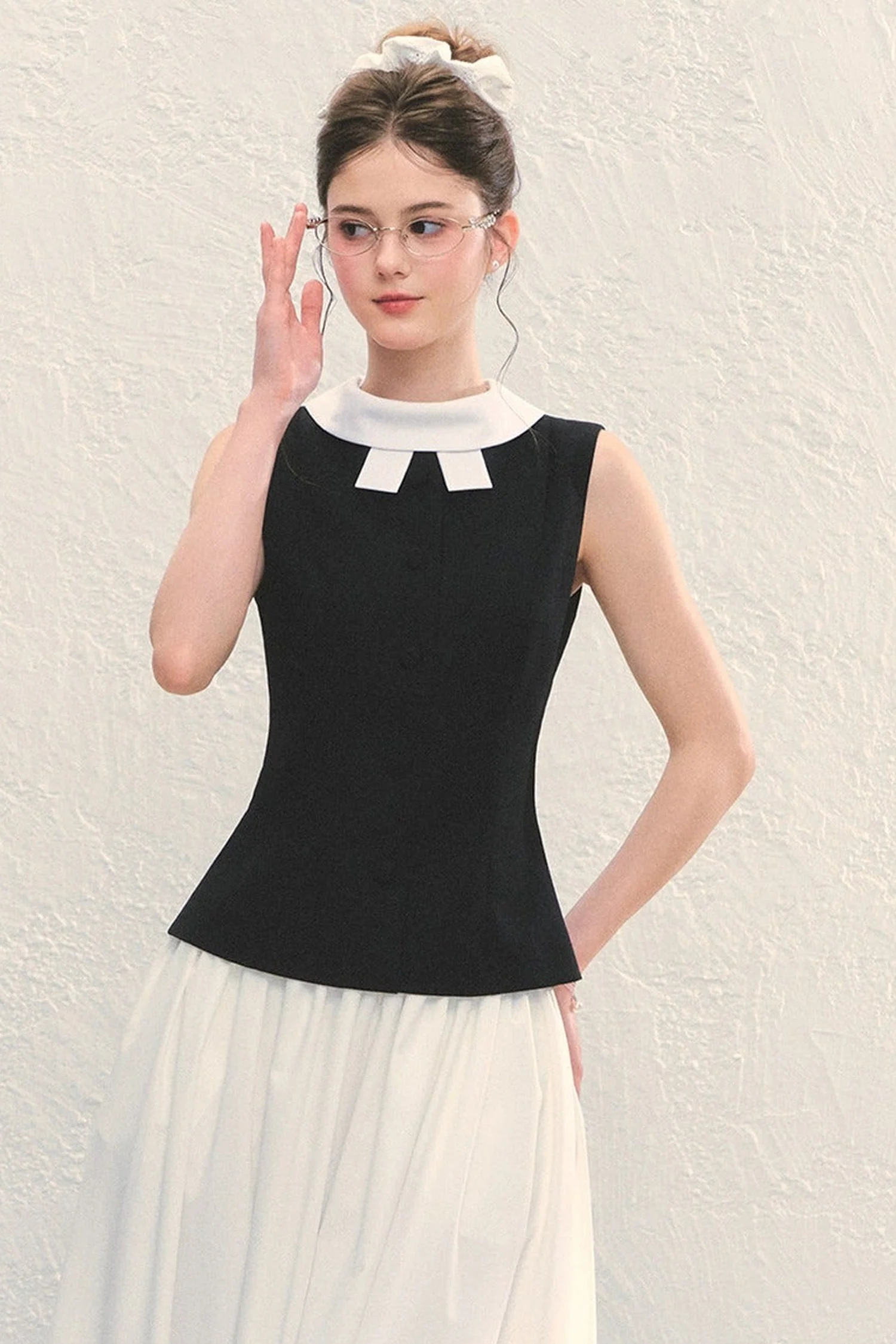 Bowknot Color-Block Sleeveless Tank Top - kasudy