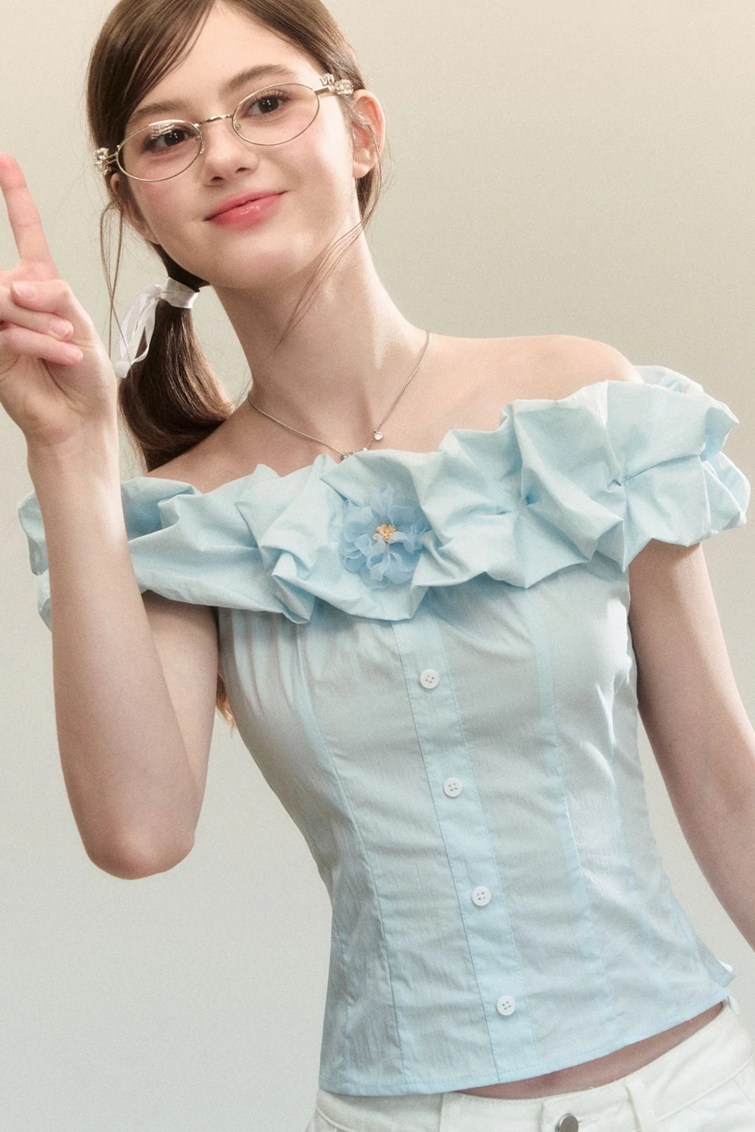 Off-Shoulder Ruffle Shirt - kasudy