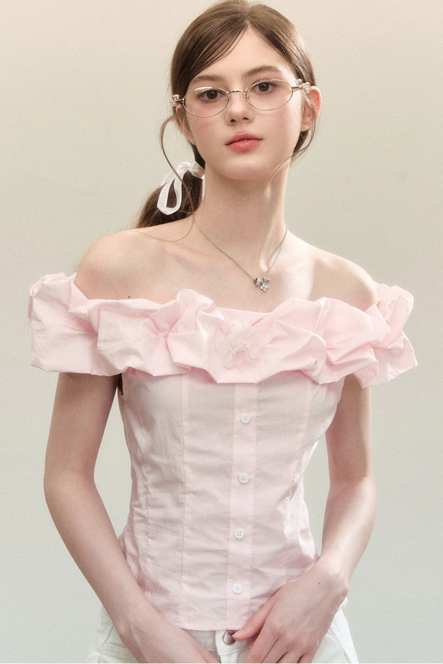 Off-Shoulder Ruffle Shirt - kasudy