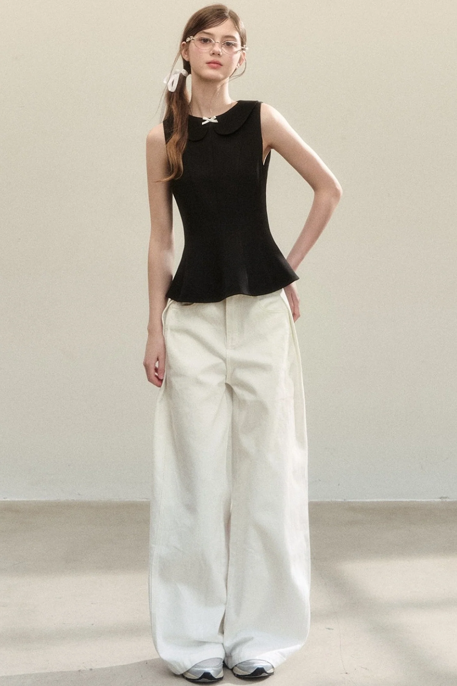 Sleeveless Doll Collar Bow Tank Top - kasudy