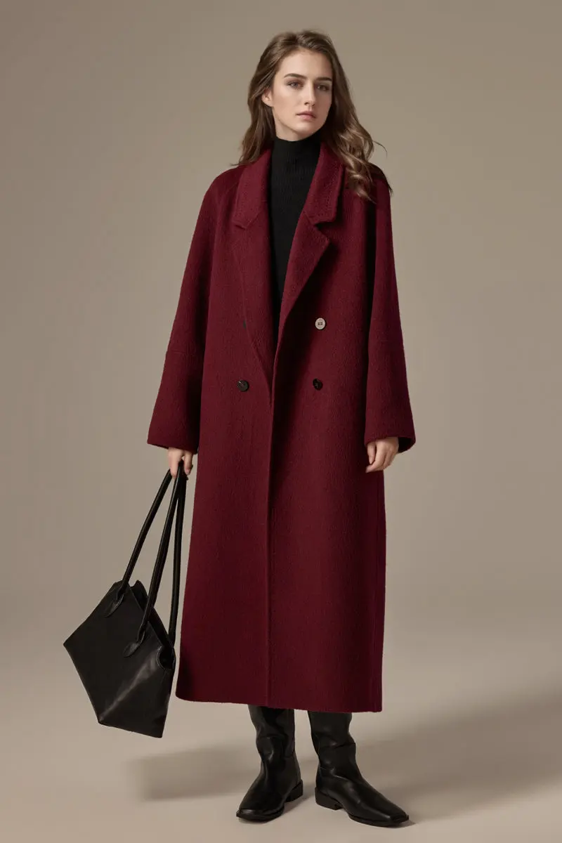 Classic Double Breasted Double Faced Long Yak-Cashmere Coat - kasudy