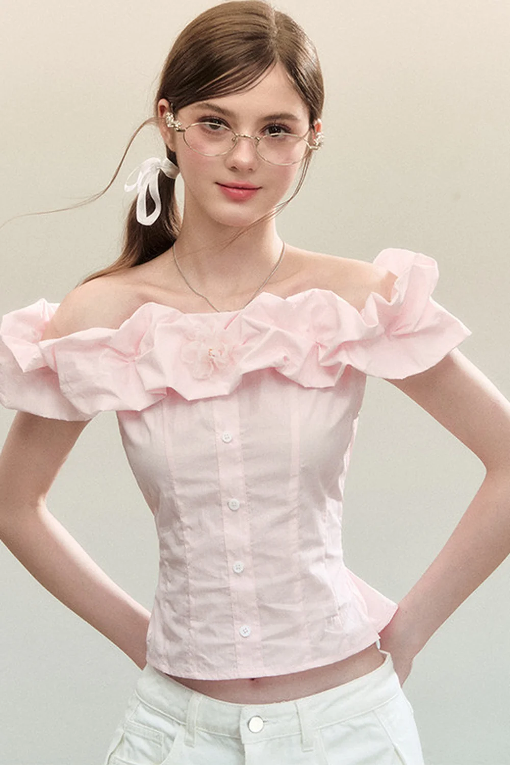 Off-Shoulder Ruffle Shirt - kasudy