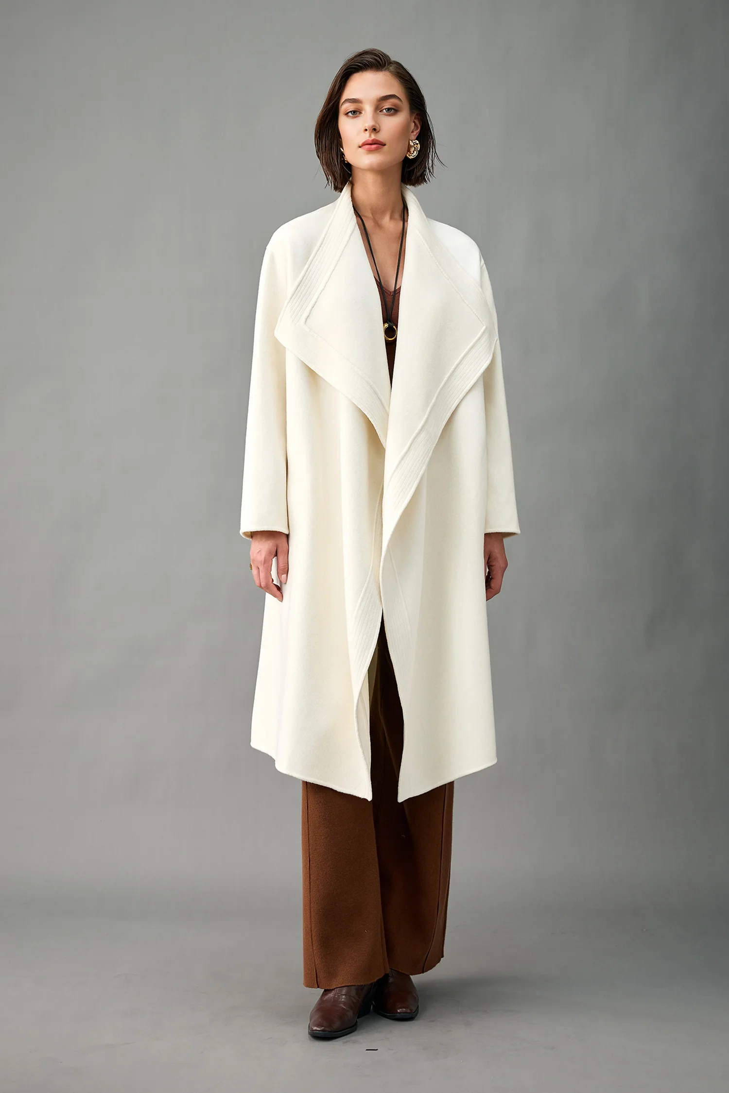 Handcrafted Oversized Cashmere Belted Wrap Coat - kasudy
