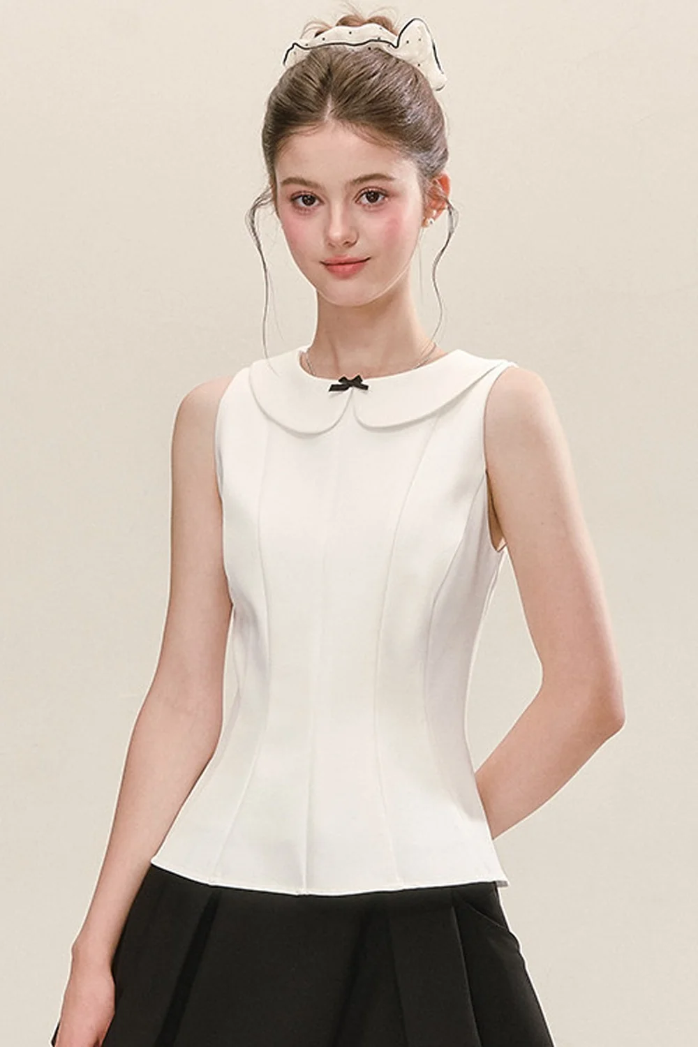 Sleeveless Doll Collar Bow Tank Top - kasudy