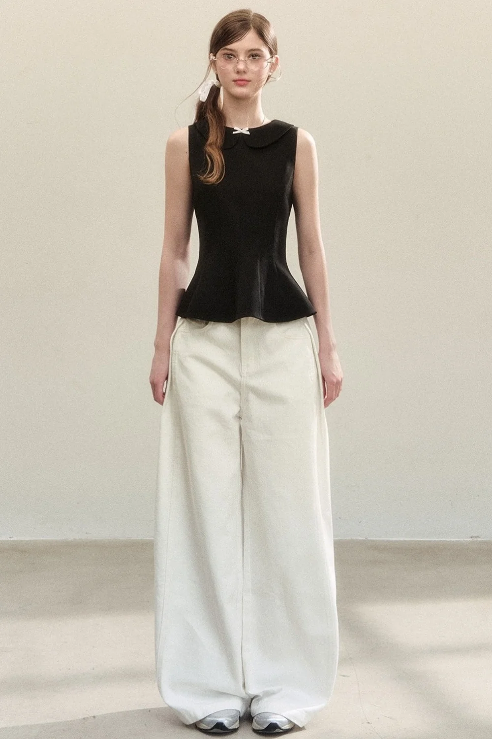 Sleeveless Doll Collar Bow Tank Top - kasudy
