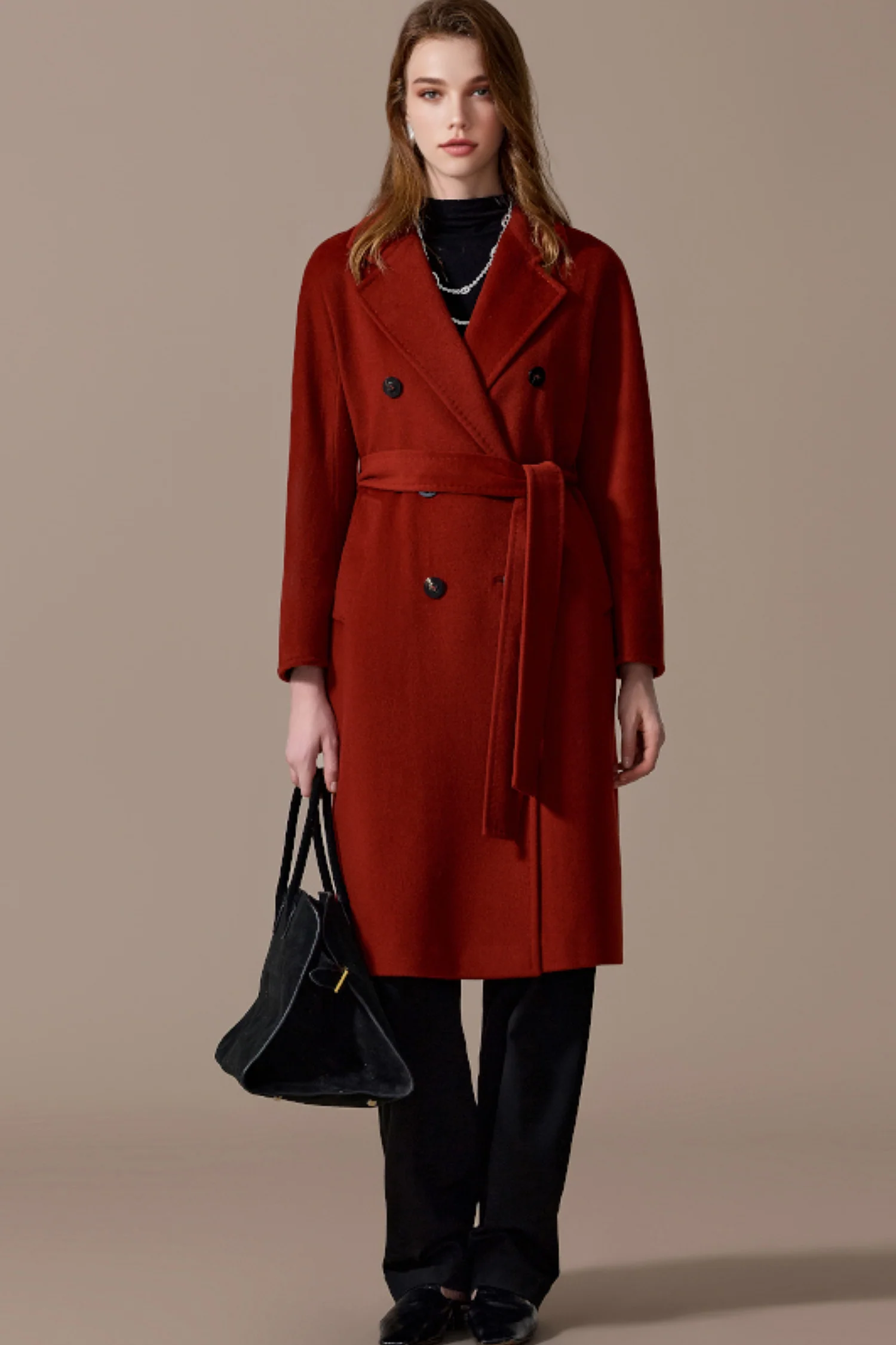 Classic Handcrafted Cashmere Double-Breasted Belted Maxi Coat - kasudy