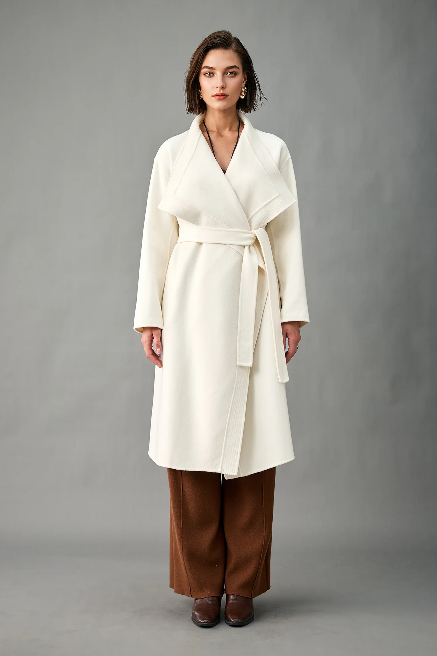 Handcrafted Oversized Cashmere Belted Wrap Coat - kasudy