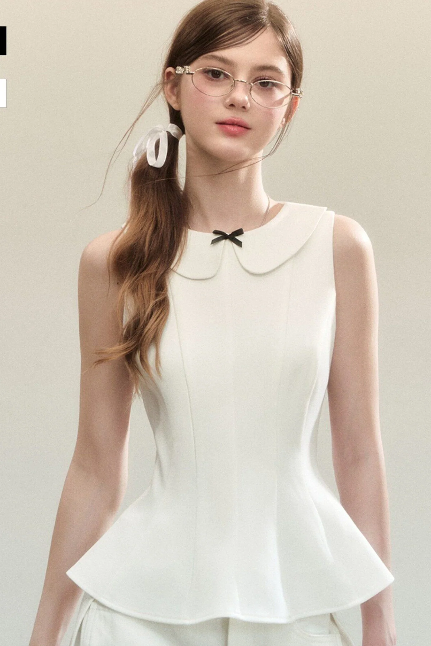Sleeveless Doll Collar Bow Tank Top - kasudy