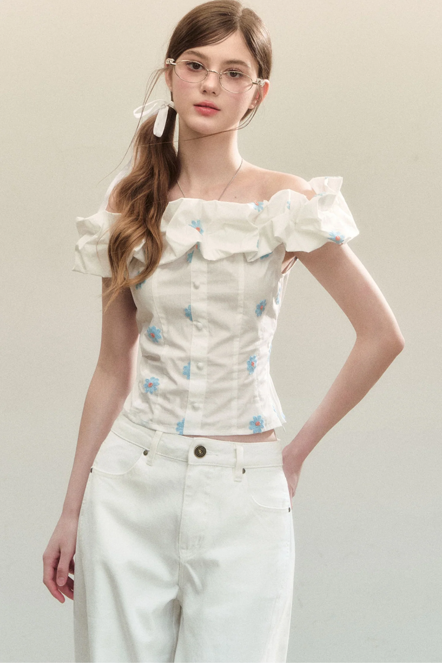 Off-Shoulder Ruffle Shirt - kasudy