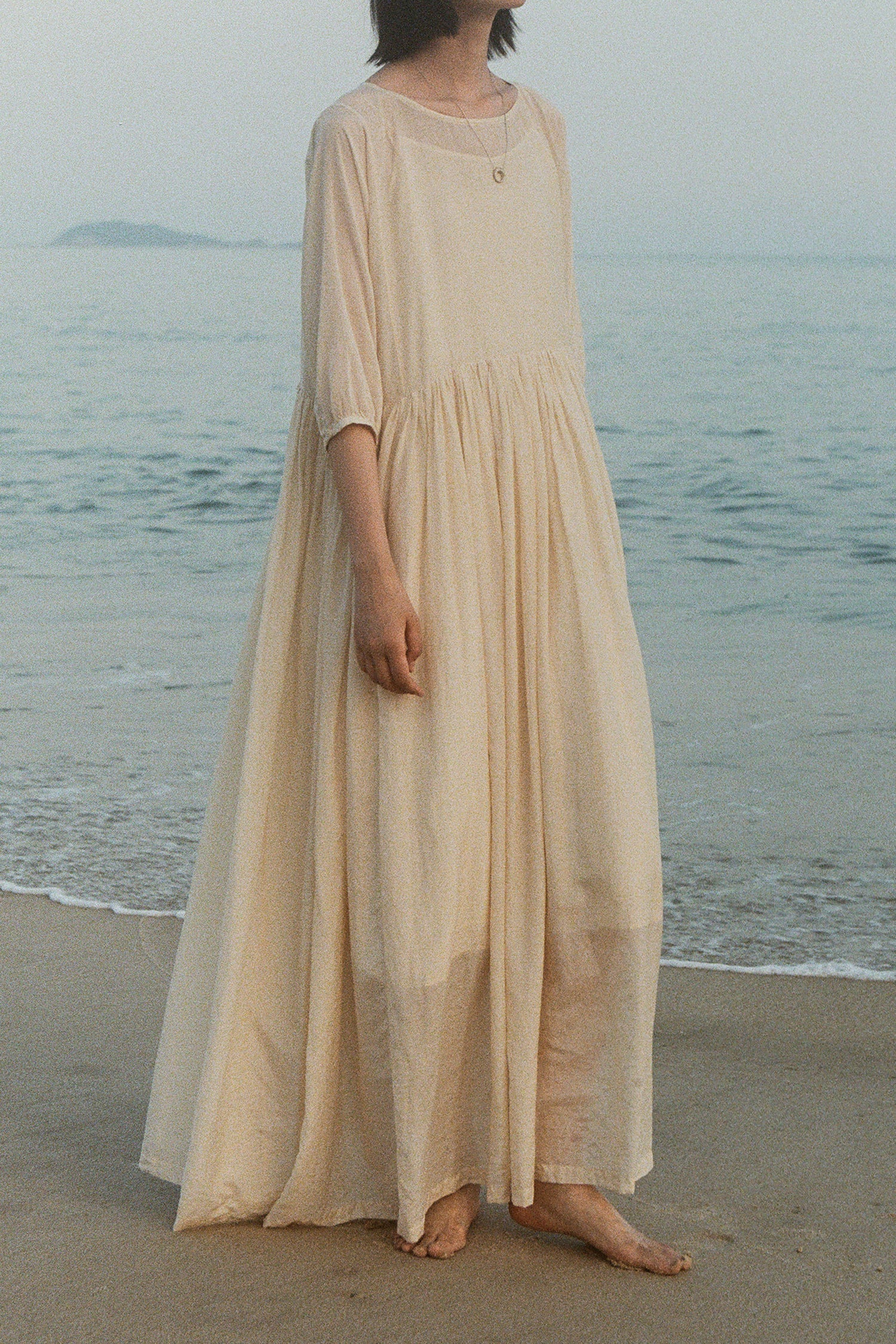 Flowy Cotton-Silk Empire Waist A-Line Maxi Dress - kasudy
