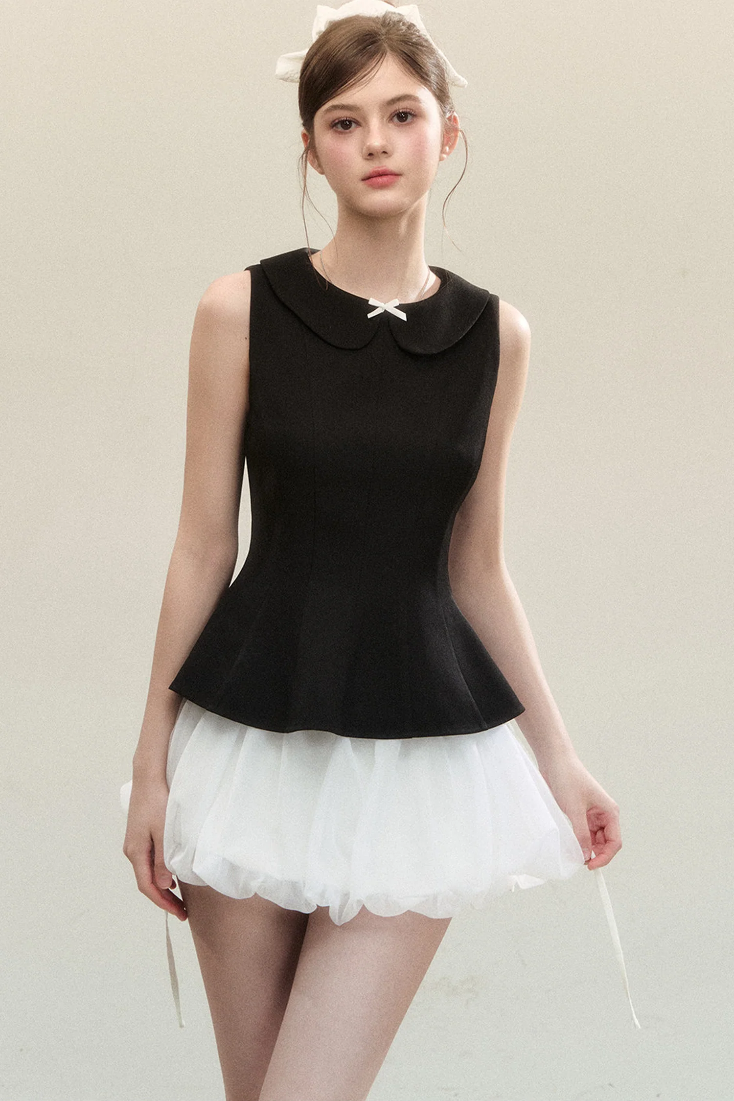 Sleeveless Doll Collar Bow Tank Top - kasudy