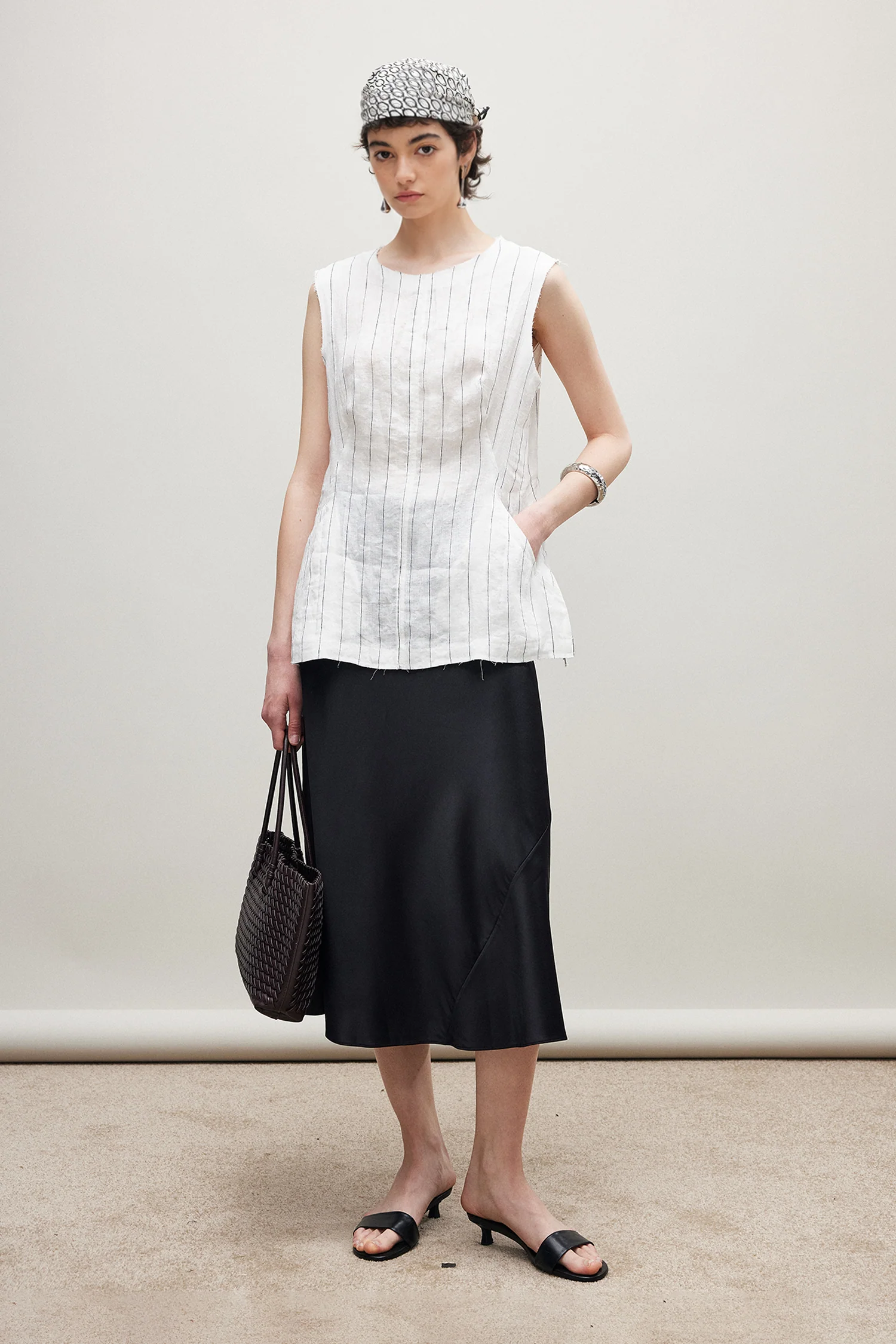 100% Linen Striped A-Line Top with Pocket - kasudy