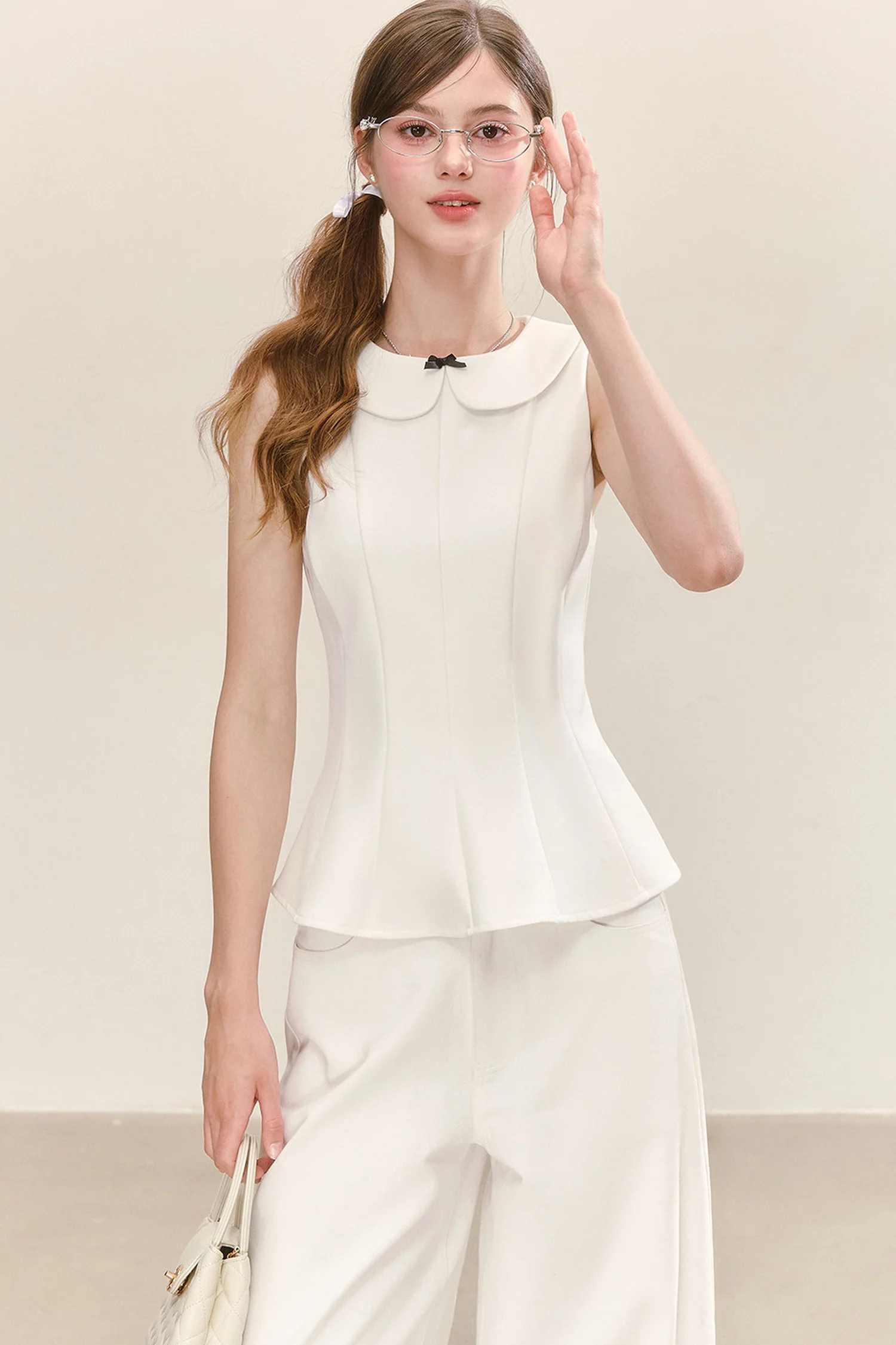 Sleeveless Doll Collar Bow Tank Top - kasudy