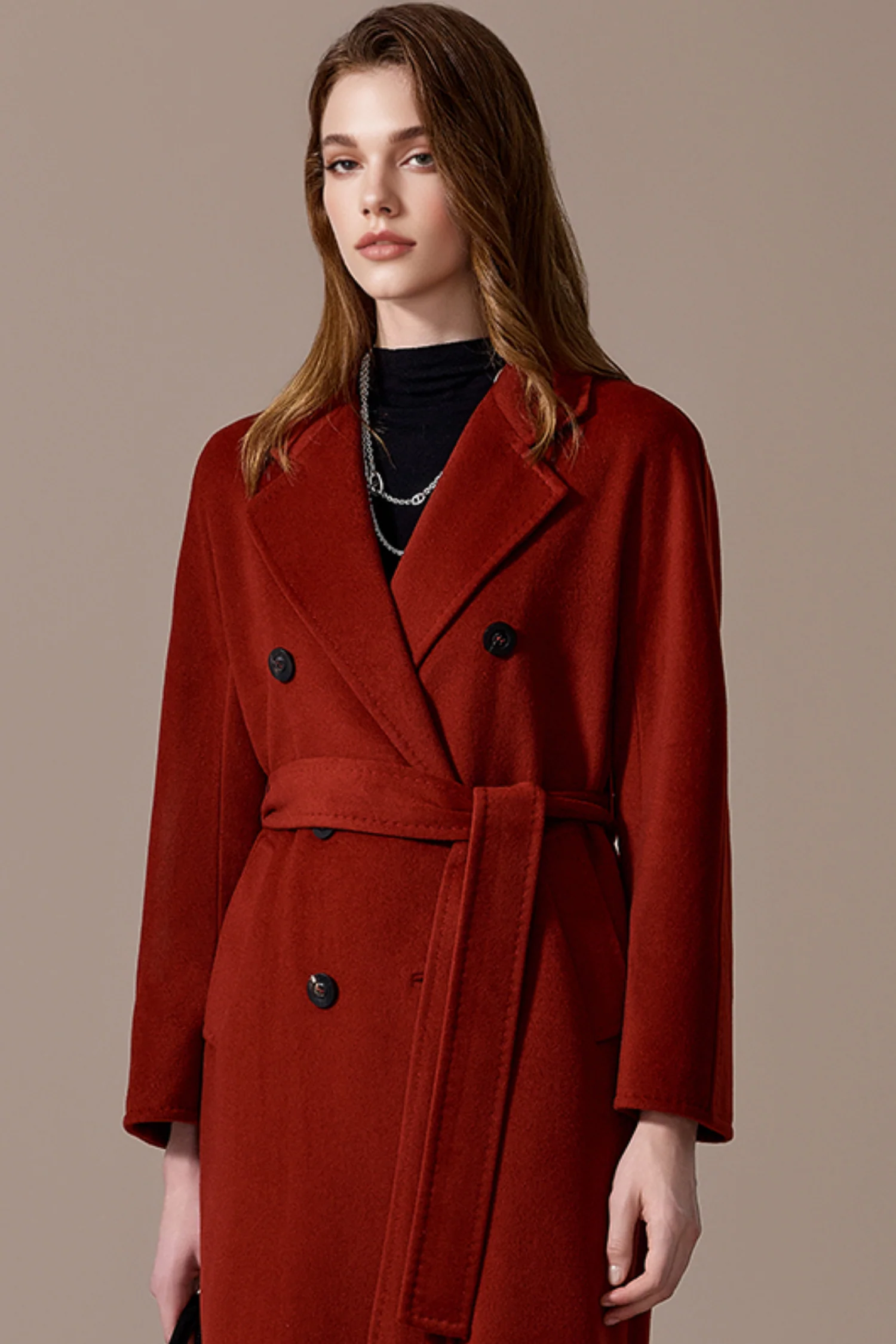 Classic Handcrafted Cashmere Double-Breasted Belted Maxi Coat - kasudy