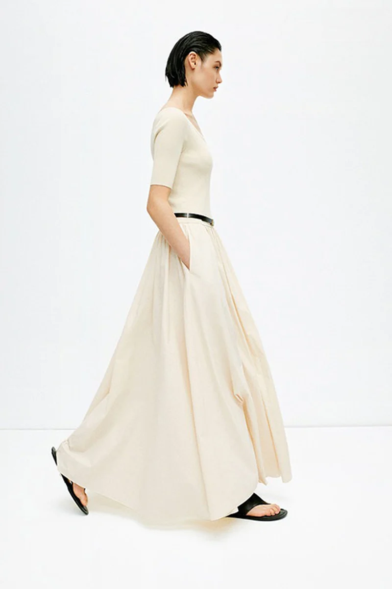 Knit-Bodice Tencel A Line Flowy Maxi Dress - kasudy