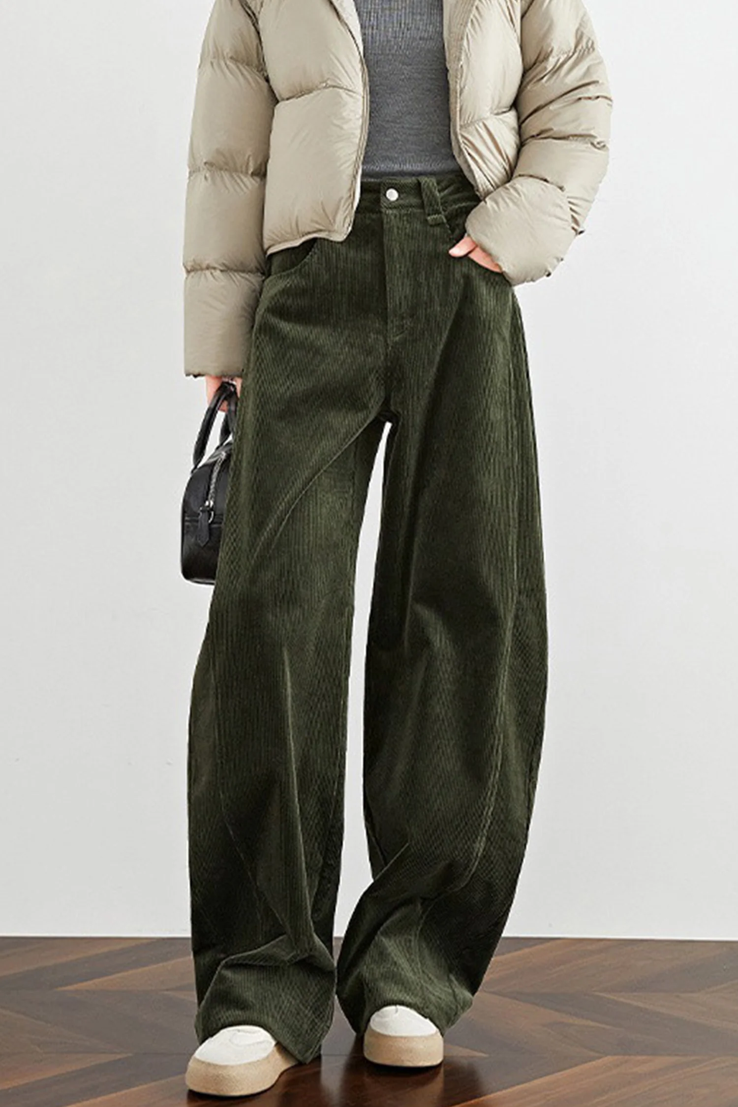 Corduroy Barrel-Leg Fleece-Lined Pants - kasudy