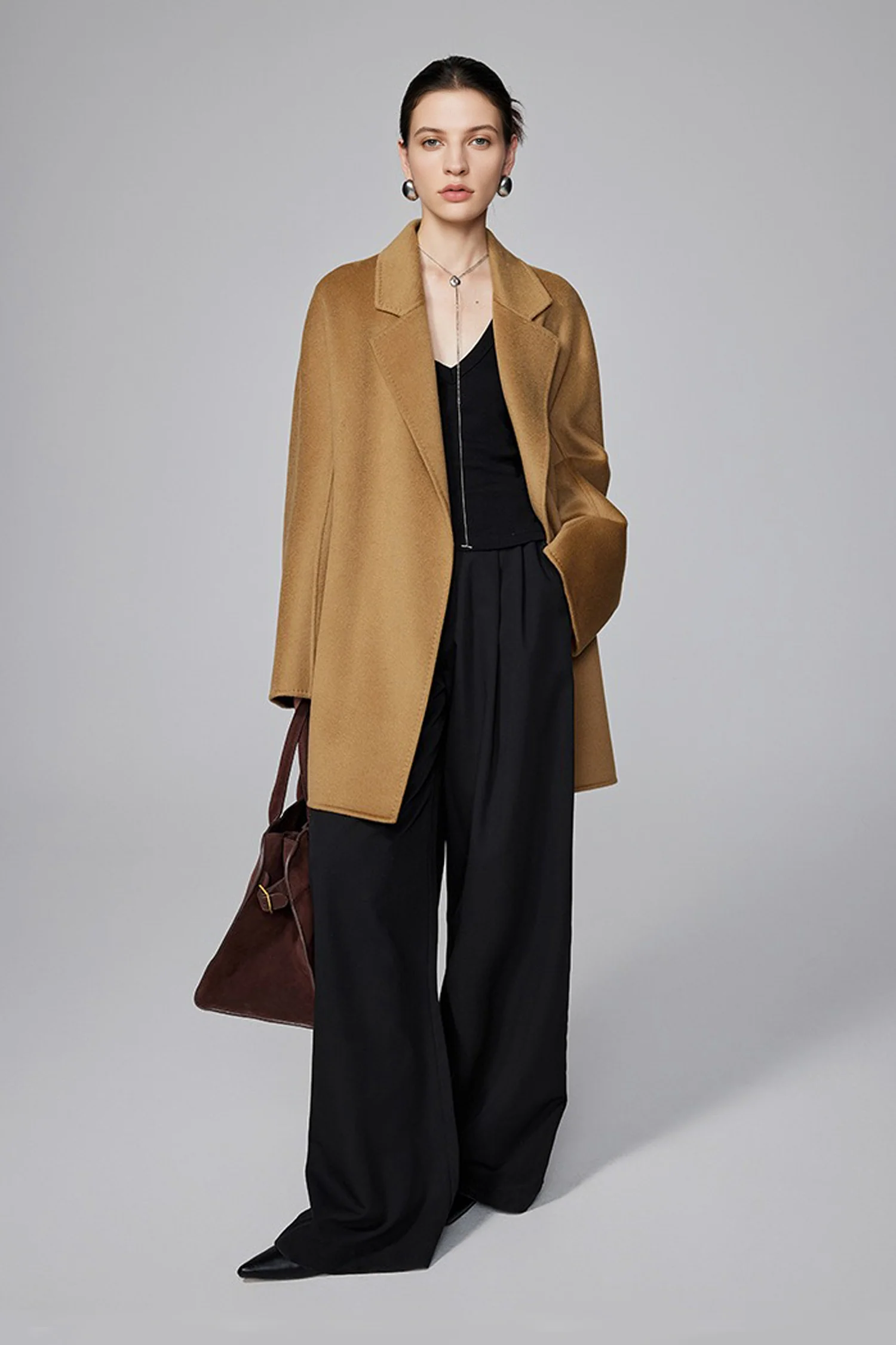 Double-Faced Wool-Cashmere Belted Wrap Coat - kasudy