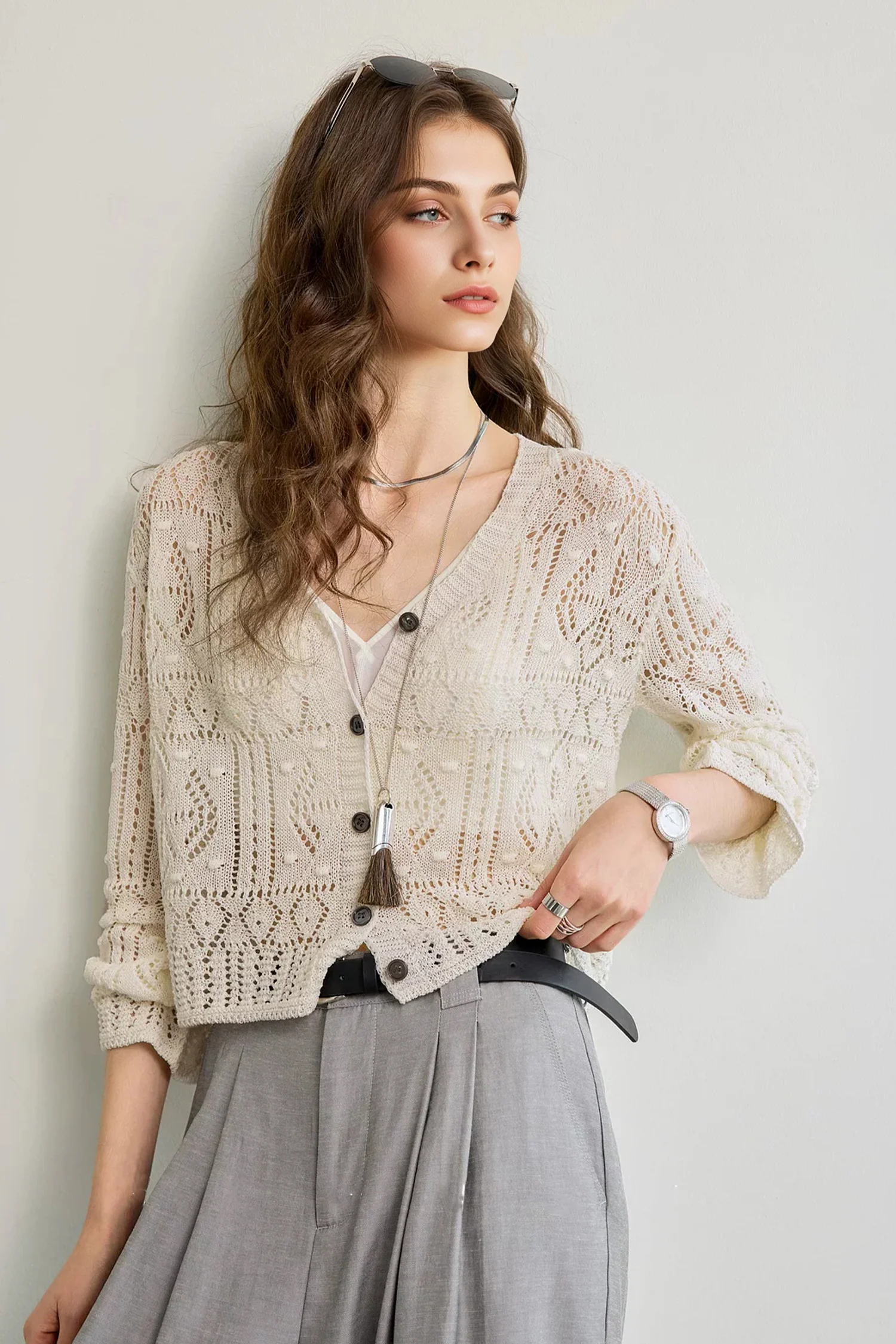 Summer Layering Sheer V-neck Crochet Cardigan - kasudy