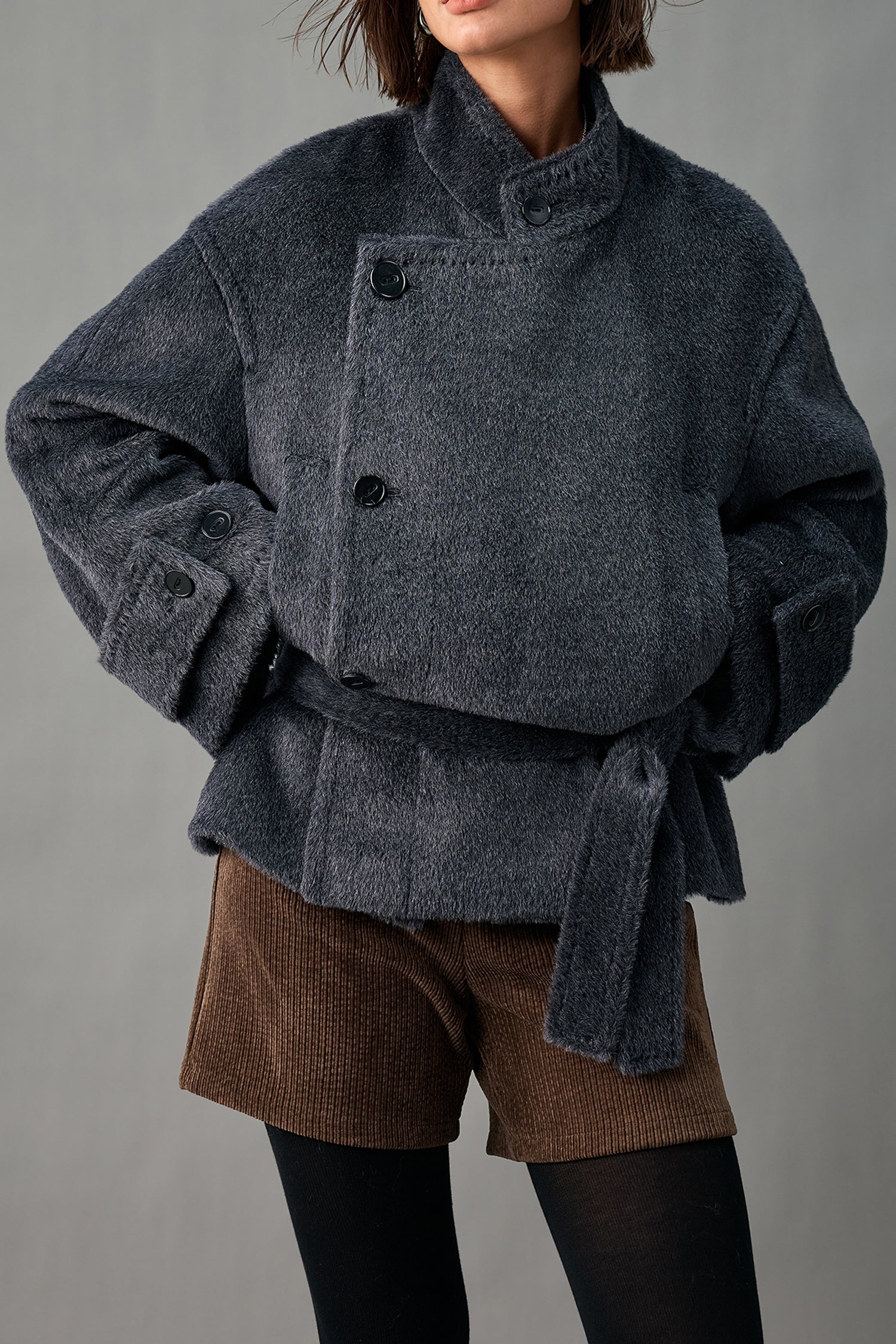 Royal Baby Suri Alpaca Wool Short Belted Coat - kasudy