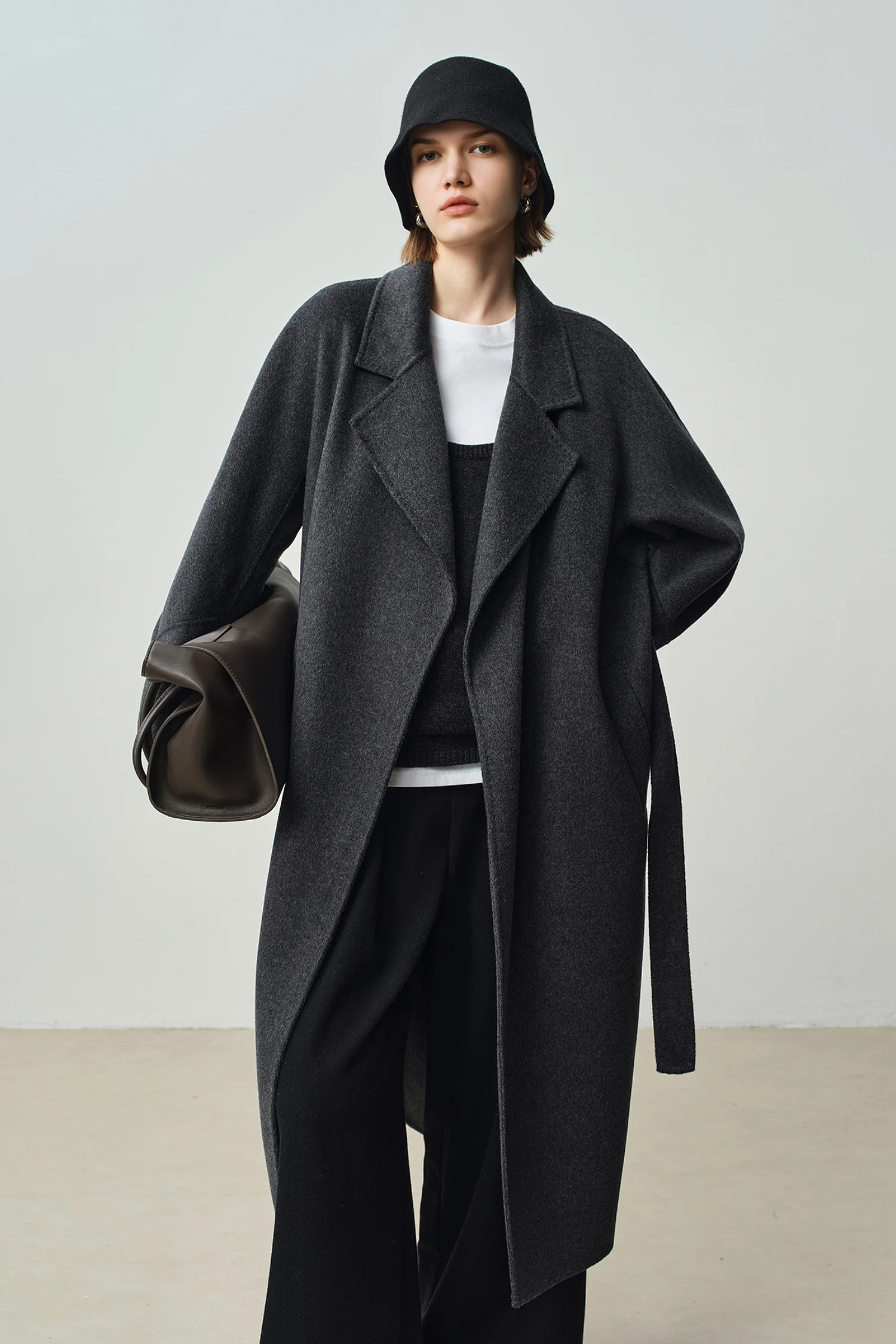 Tailored Wool-Cashmere Belted Long Wrap Coat - kasudy