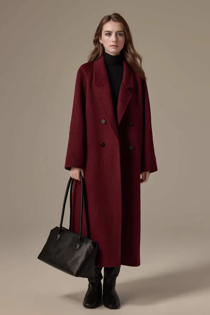 Classic Double Breasted Double Faced Long Yak-Cashmere Coat - kasudy