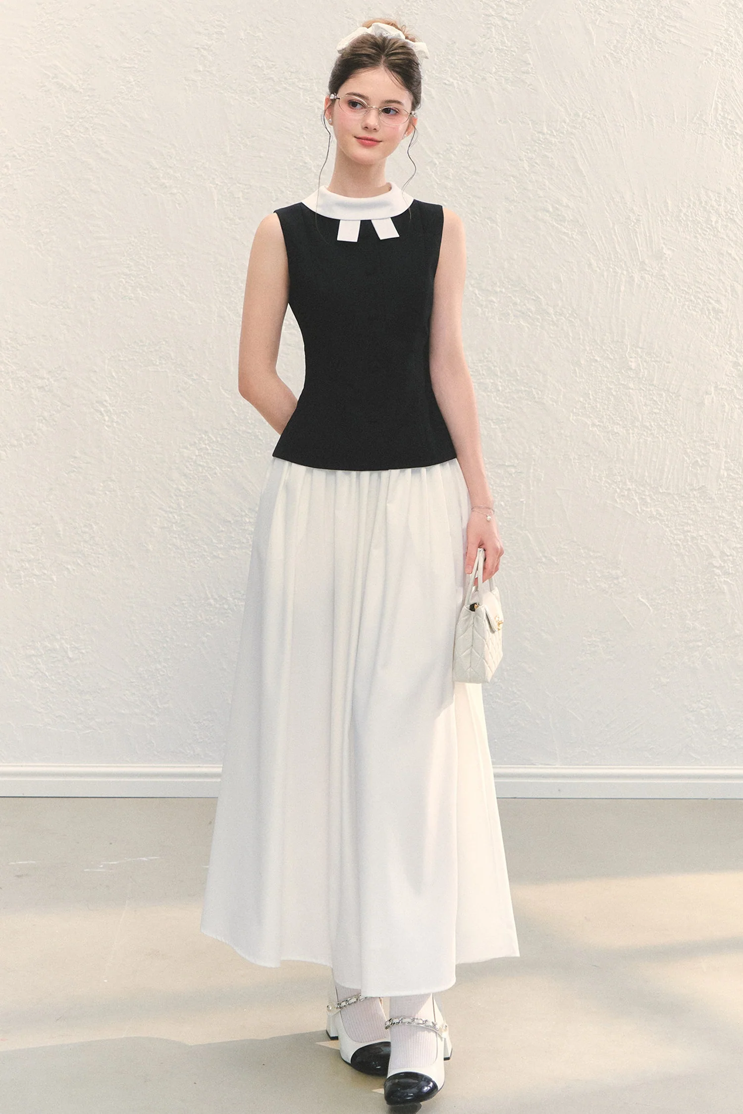 Bowknot Color-Block Sleeveless Tank Top - kasudy