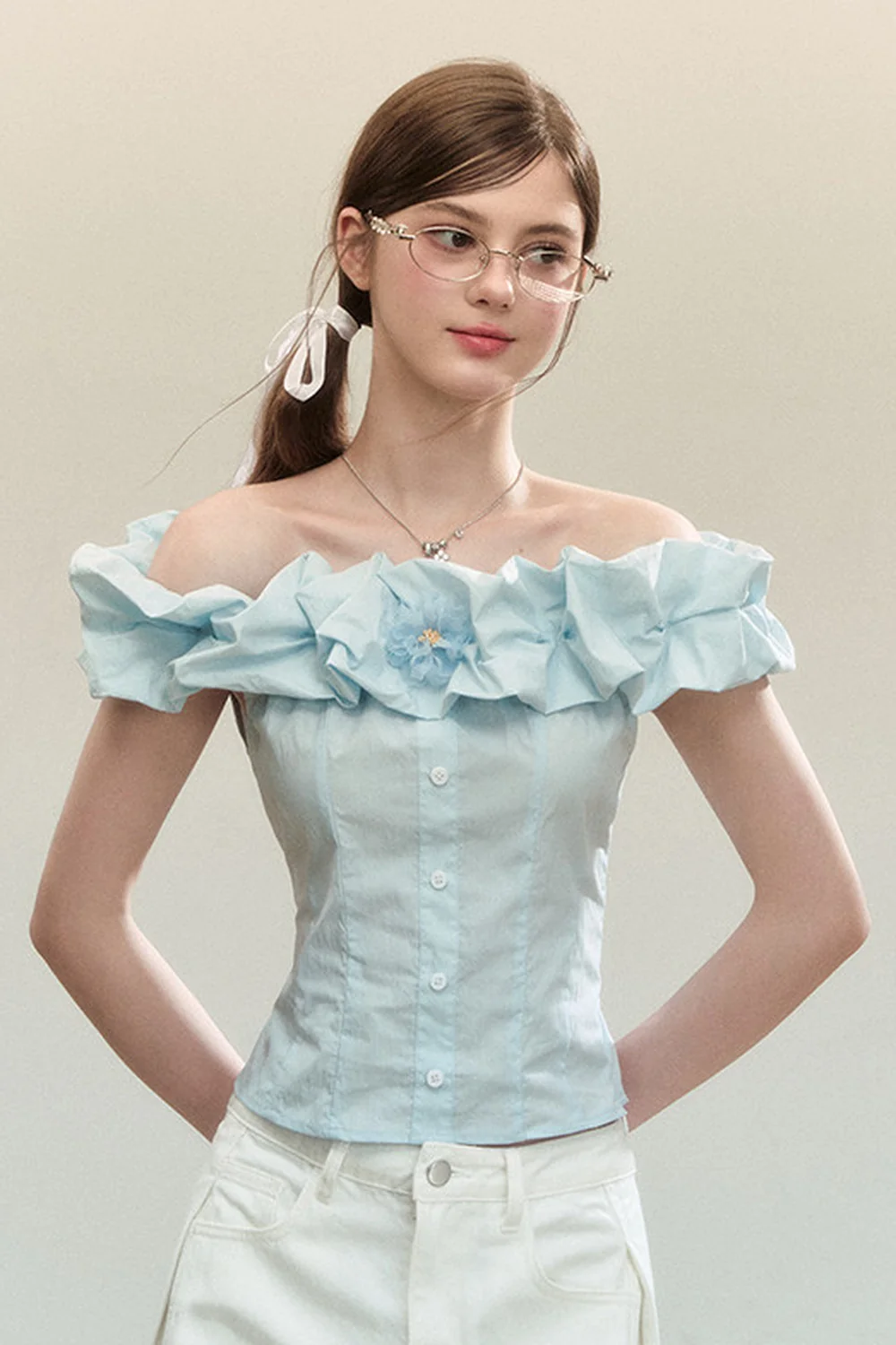 Off-Shoulder Ruffle Shirt - kasudy