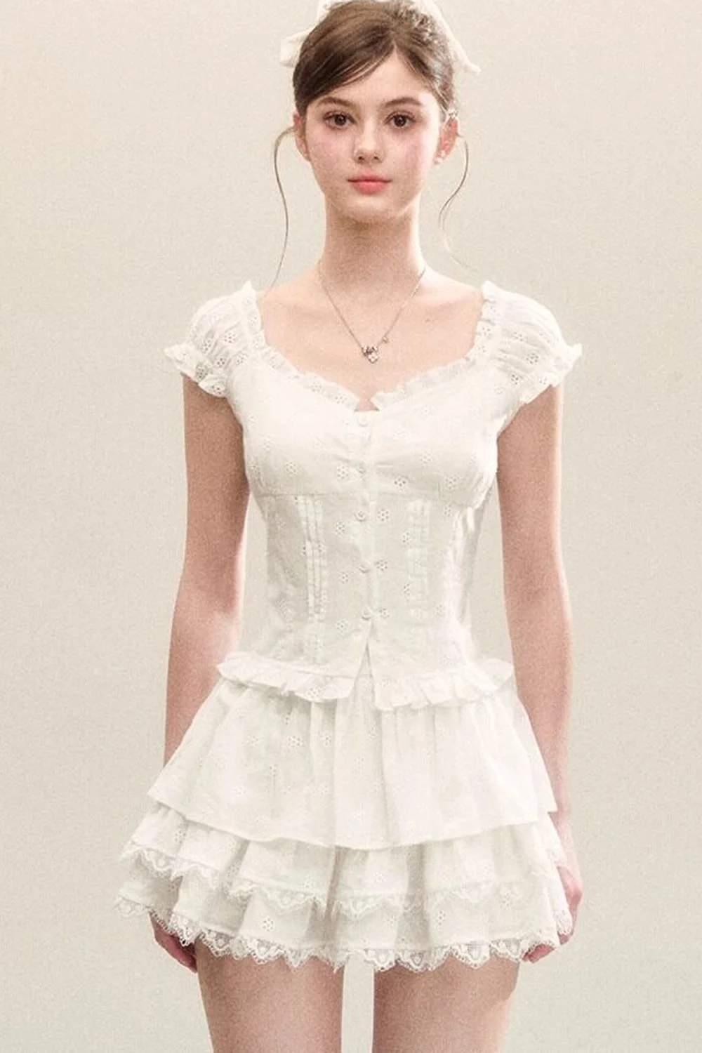 White Ruffled Tank Top and Puffy Cake Skirt Set-Up - kasudy