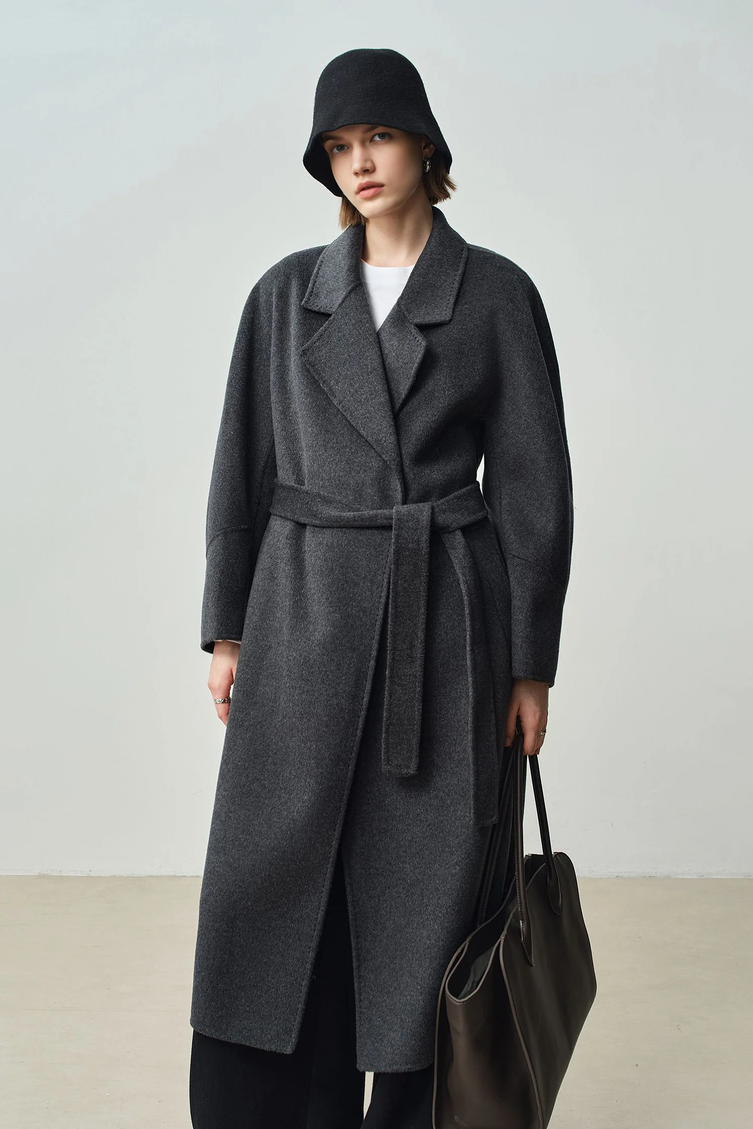 Tailored Wool-Cashmere Belted Long Wrap Coat - kasudy