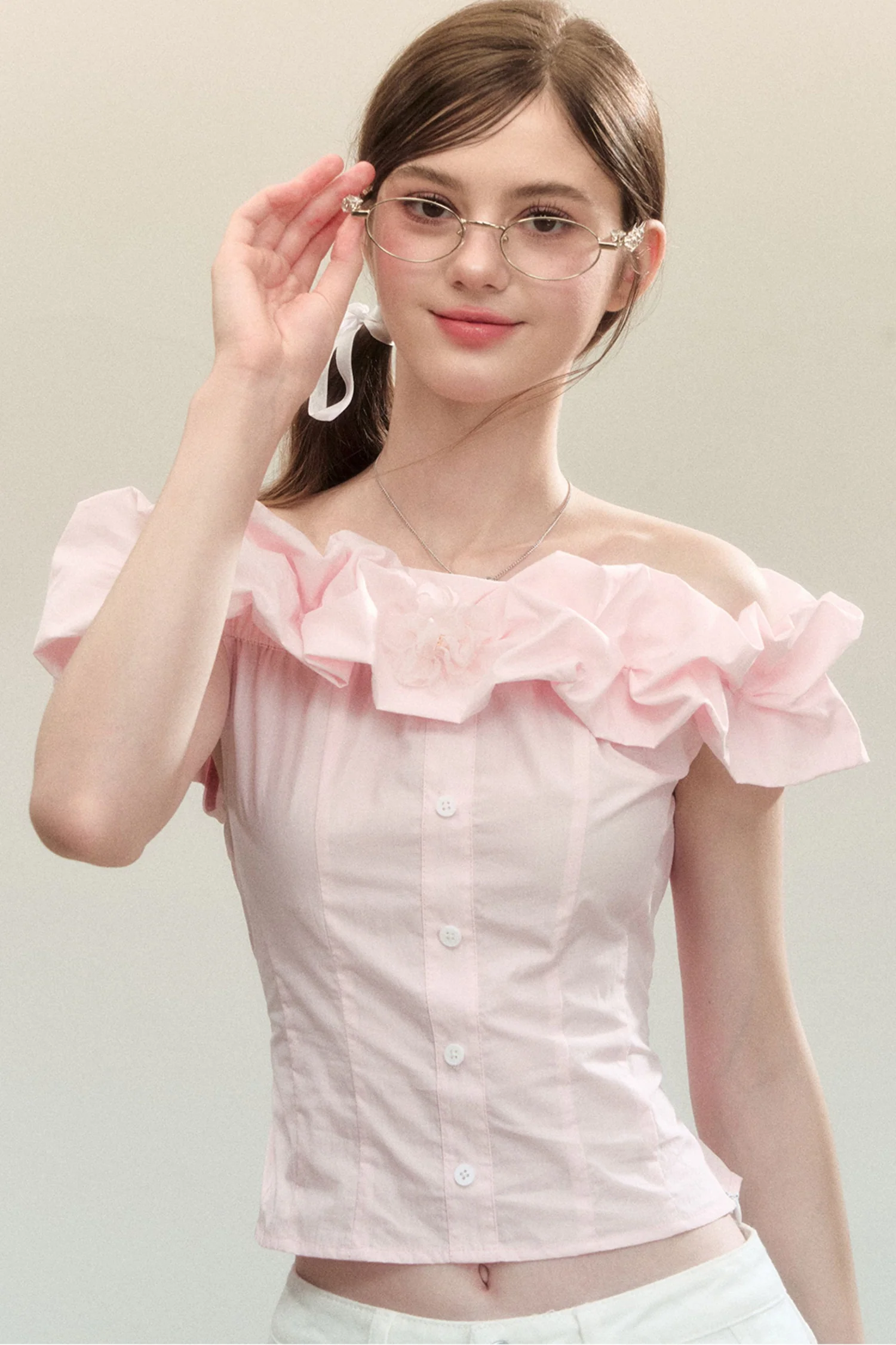 Off-Shoulder Ruffle Shirt - kasudy