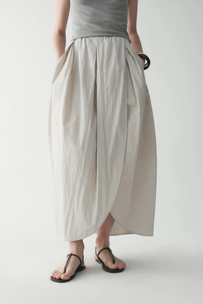 Grey Cotton Maxi Skirt with Pockets - kasudy