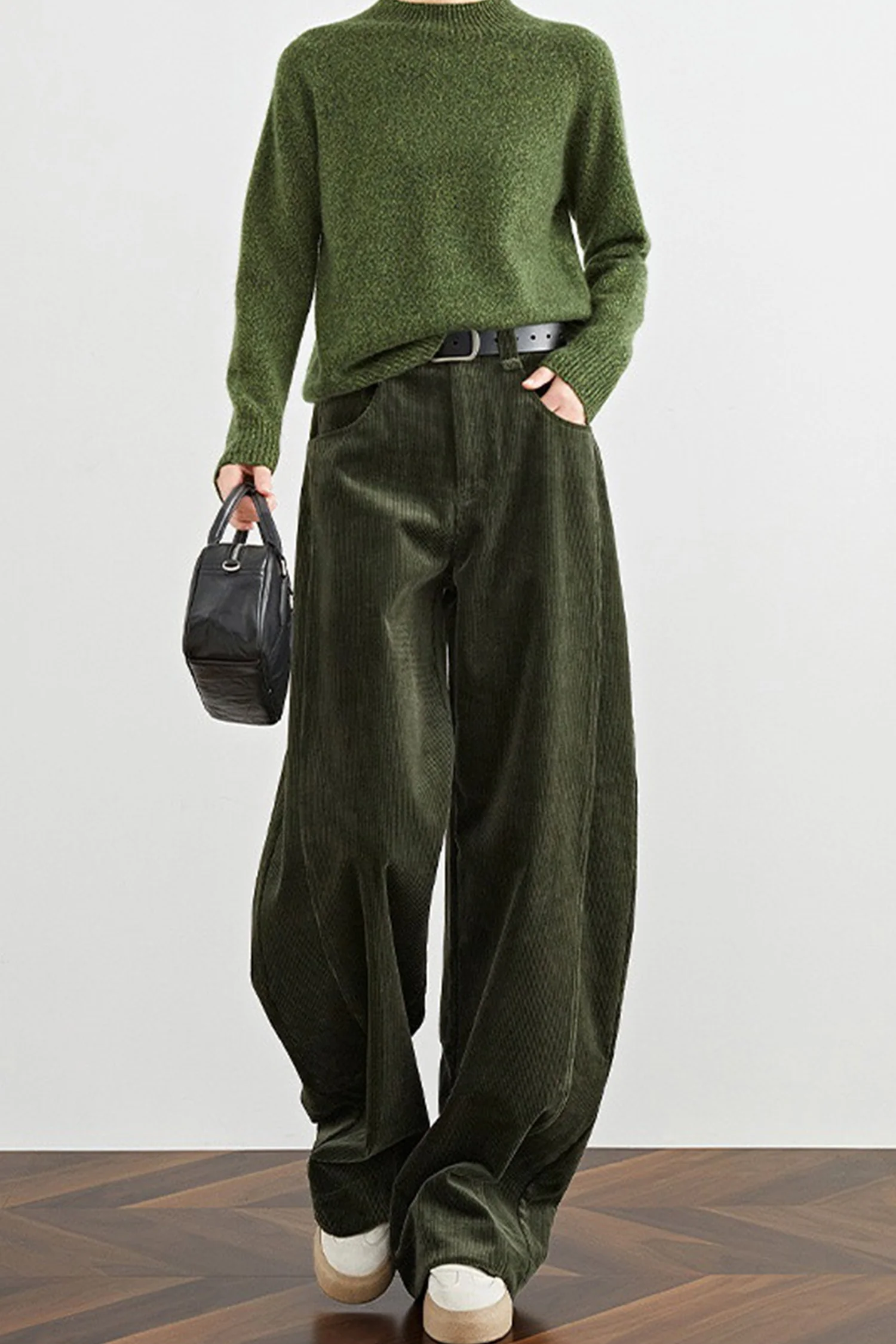 Corduroy Barrel-Leg Fleece-Lined Pants - kasudy