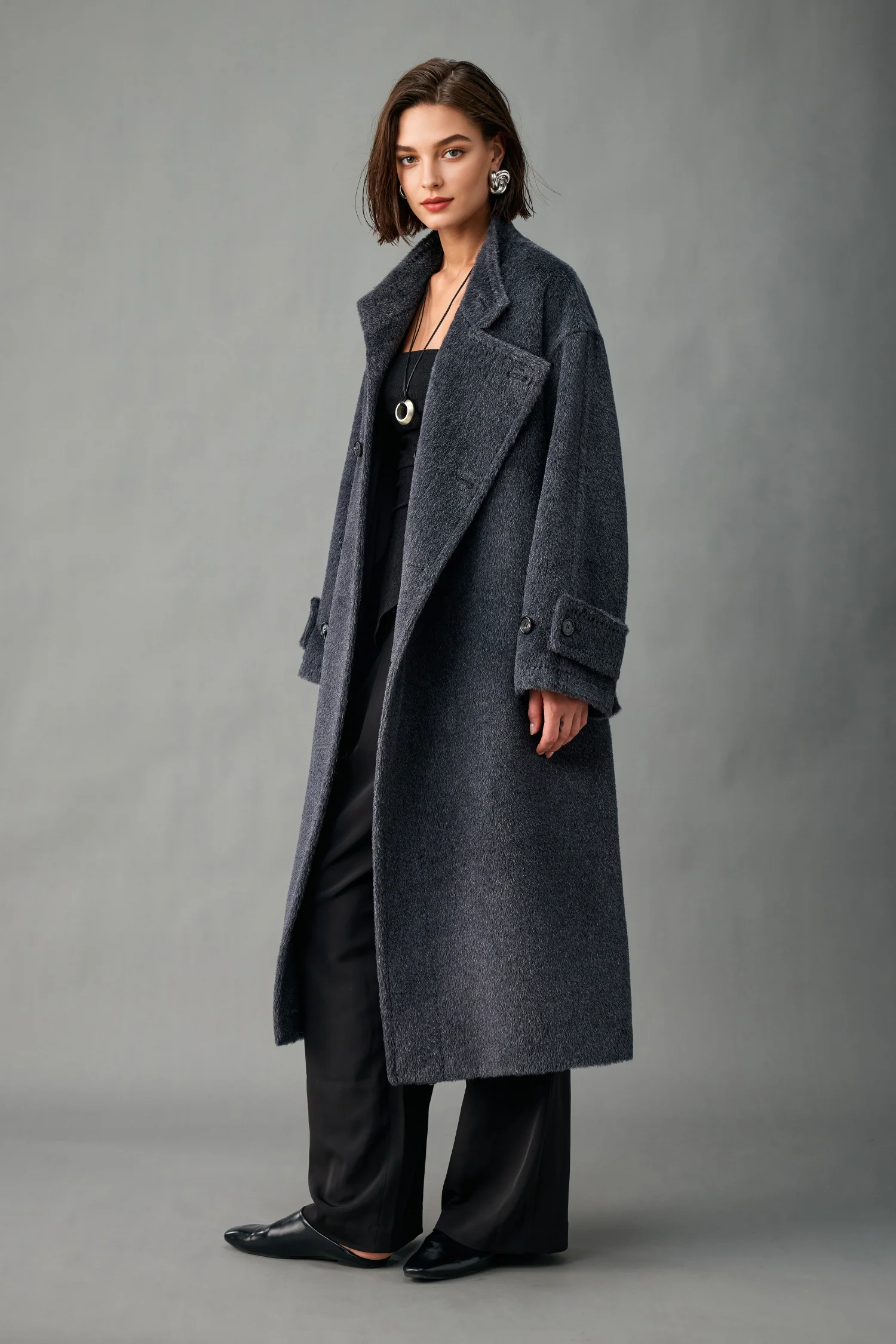 Royal Baby Suri Alpaca Wool Stand Collar Belted Wrap Coat - kasudy