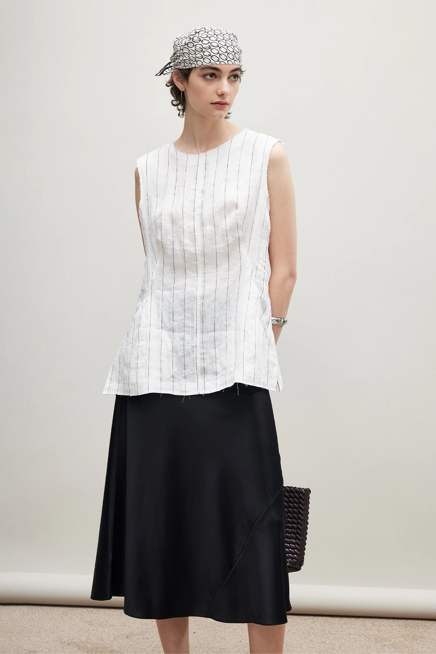 100% Linen Striped A-Line Top with Pocket - kasudy