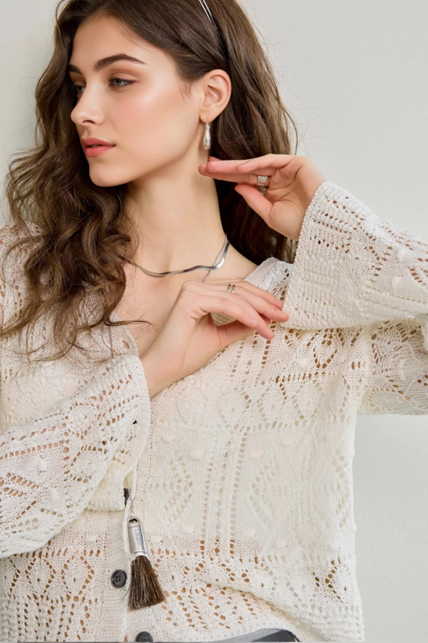 Summer Layering Sheer V-neck Crochet Cardigan - kasudy
