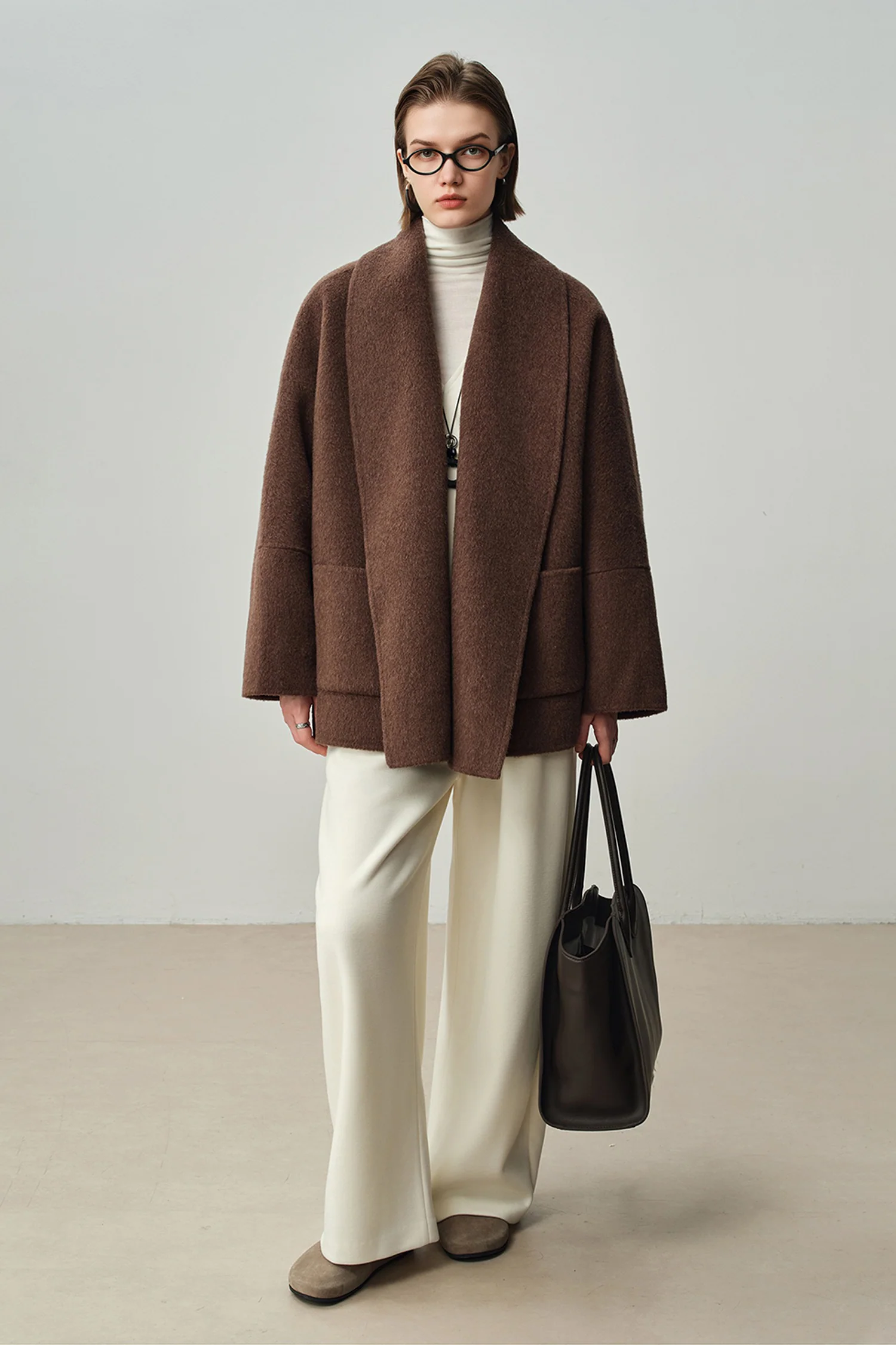 Oversized Double-Faced Wool Short Wrap Coat - kasudy