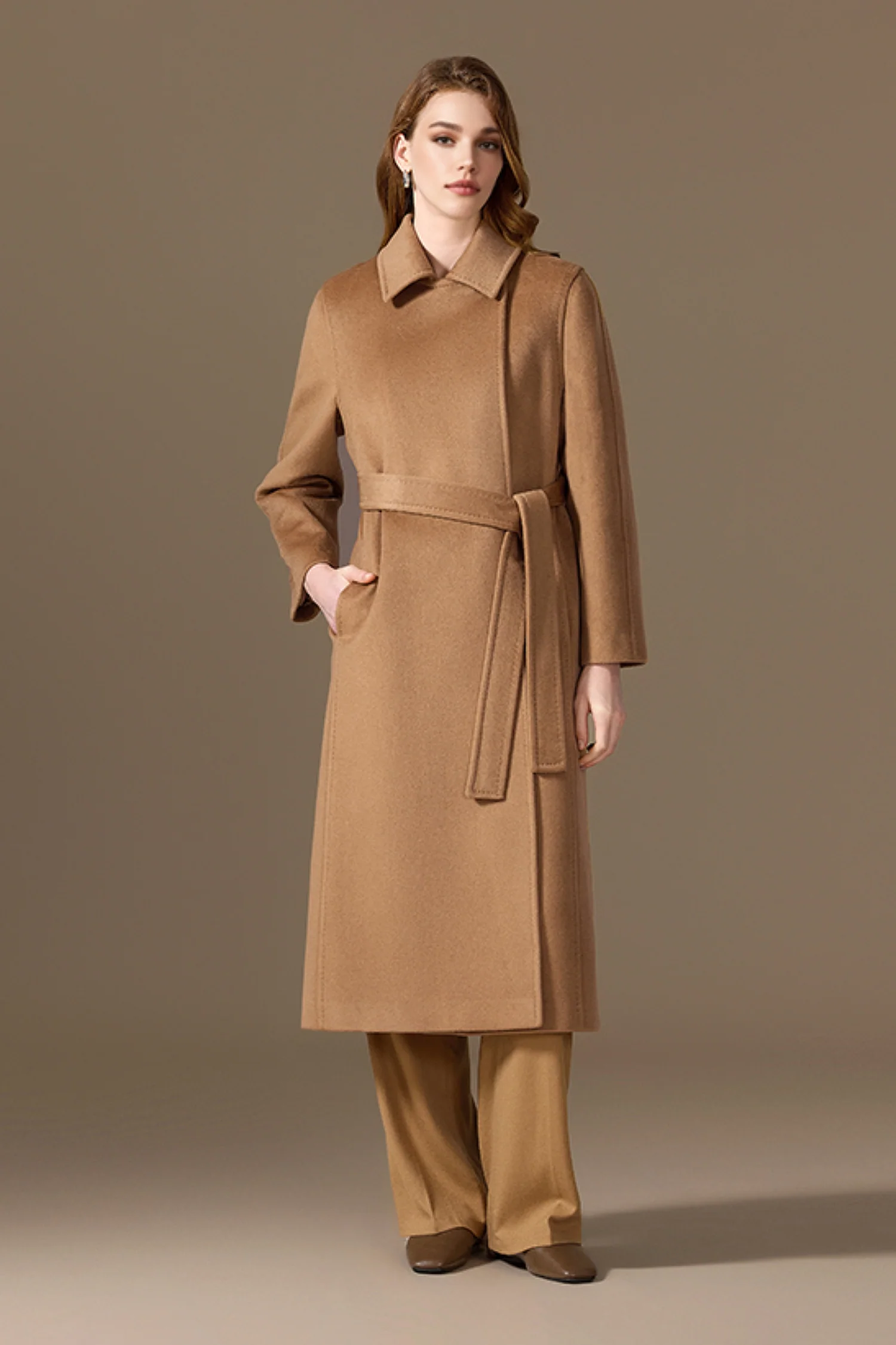 Classic Handcrafted Cashmere Belted Wrap Maxi Coat - kasudy